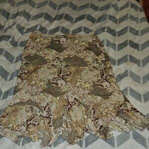 Krisna Plus Womens Chic Tan Pink Yellow Floral Ruffled Skirt Indie Vibes Size 16